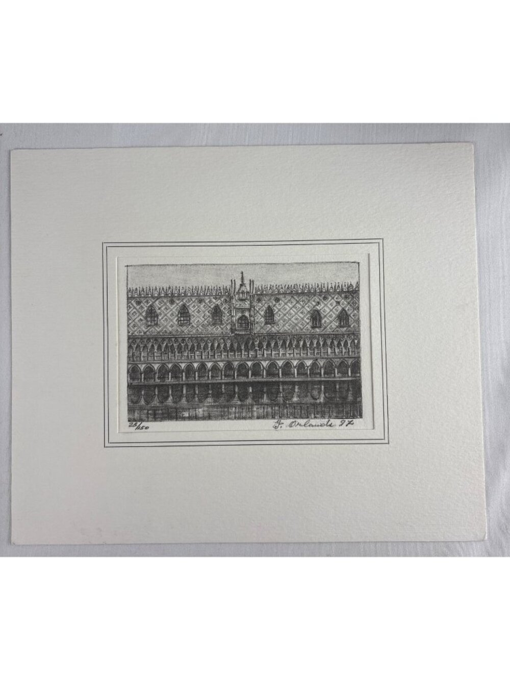 VTG F. Orlandis Signed Venice Etching 1997 – Limited Edition Doge's Palace Archi